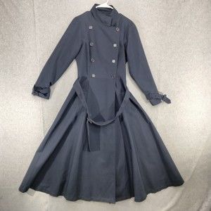 Spiegel Trench Coat Womens Size 6 Navy Blue Military Style Belted Swing